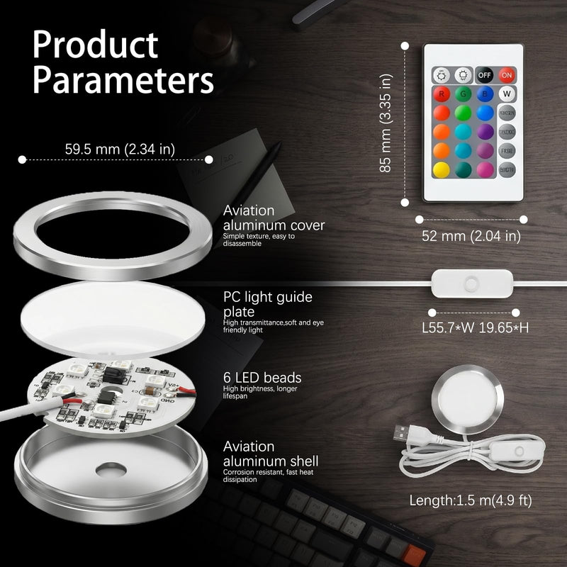 6 Pack RGB Remote Control LED Lamp Kit 001 for Bambu lab A1 mini/A1 MH001, Color Storage, Dimming, 5V USB Puck Light Set DIY Hardware Spare Parts for Makerwold 3D Printed Light Projects 6