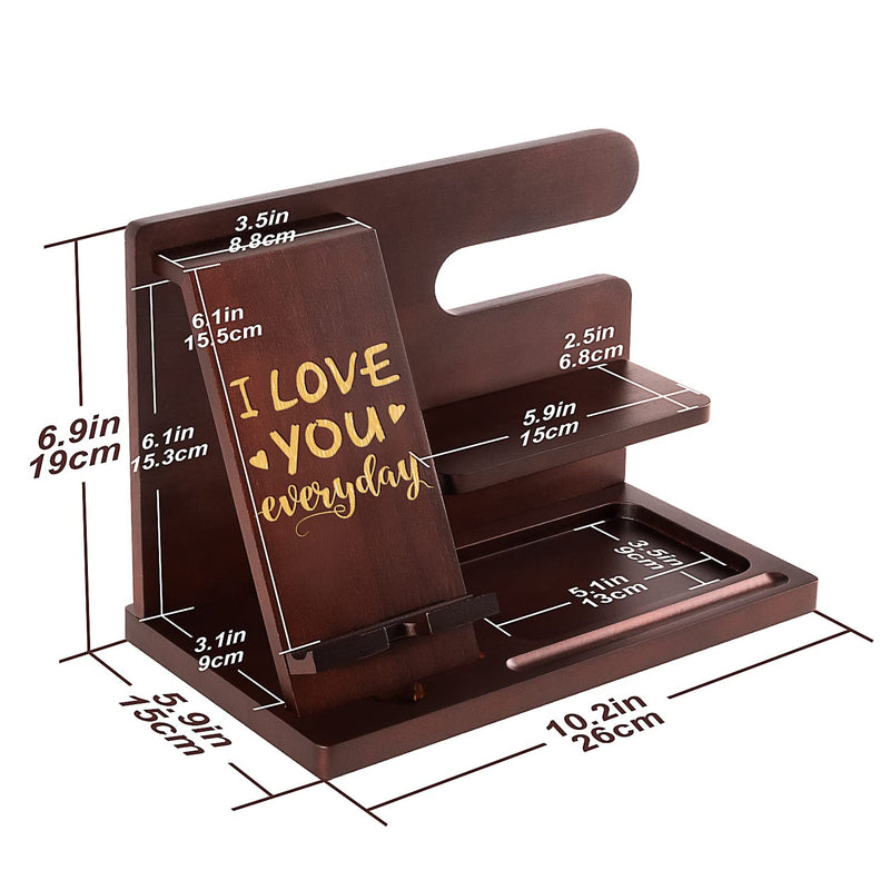 Personalized Wood Phone Docking Station for Husband Boyfriend - I Love You Everyday - Key Holder Wallet Stand Watch Organizer Men Gift Anniversary Birthday Christmas Nightstand Male Travel Gadgets For Husband/Boyfriend