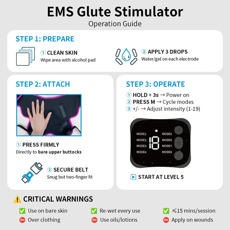 Booty Trainer for Women, EMS Muscle Stimulator for Butt Firming, Intelligent Wireless Fitness Apparatus, Model AST-301