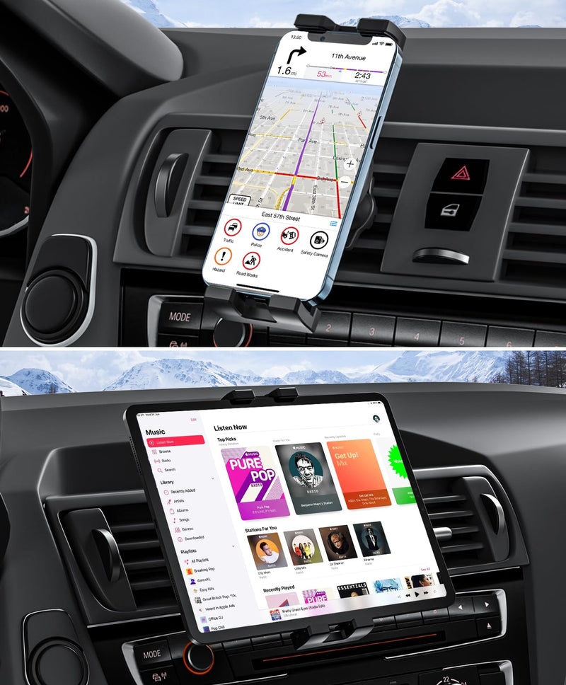 Tablet Mount for Car Vent, [Military-Grade Hook Clip] Air Vent Tablet Holder, 360° Rotatable Hands Free A/C Hook Clamp for 4-11" Tablet iPad Pro Air Mini, Galaxy Tabs Z Fold, Surface, Fire, Phone
