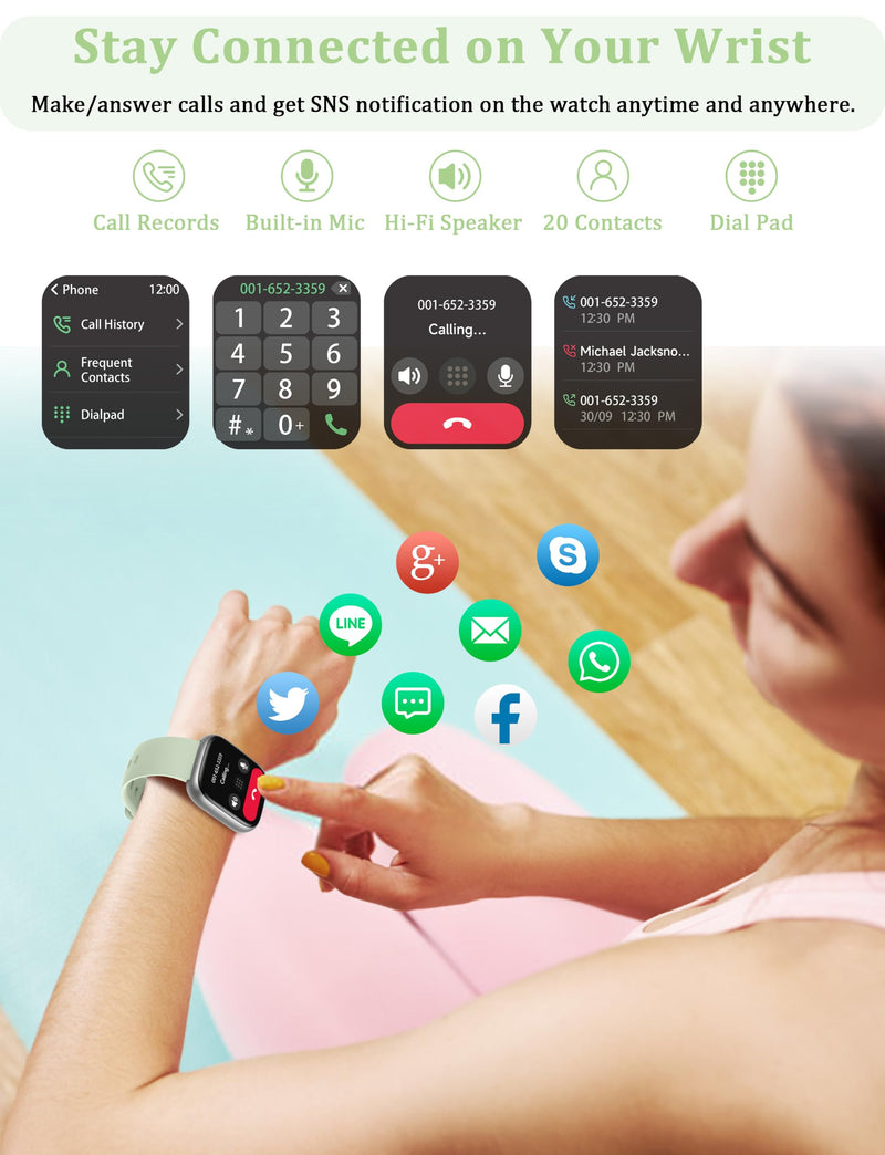 LODIMEKE Smart Watch, Alexa Built-in, Answer/Make Calls 44mm Smartwatch Women Men, 1.83" Sports Watch IP68 Waterproof, Heart Rate Sleep Stress Monitor, Step Counter Watch for Android & iOS Phone Mint Green