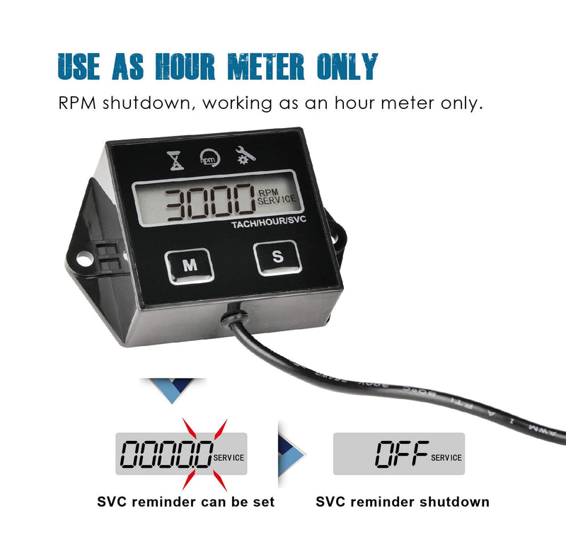 Runleader Digital Hour Meter Tachometer, Maintenance Reminder, User Shutdown, Use for ZTR Lawn Mower Tractor Generator Marine Outboard ATV Motor Snowmobile and Gas Powered Equipment (1) 1