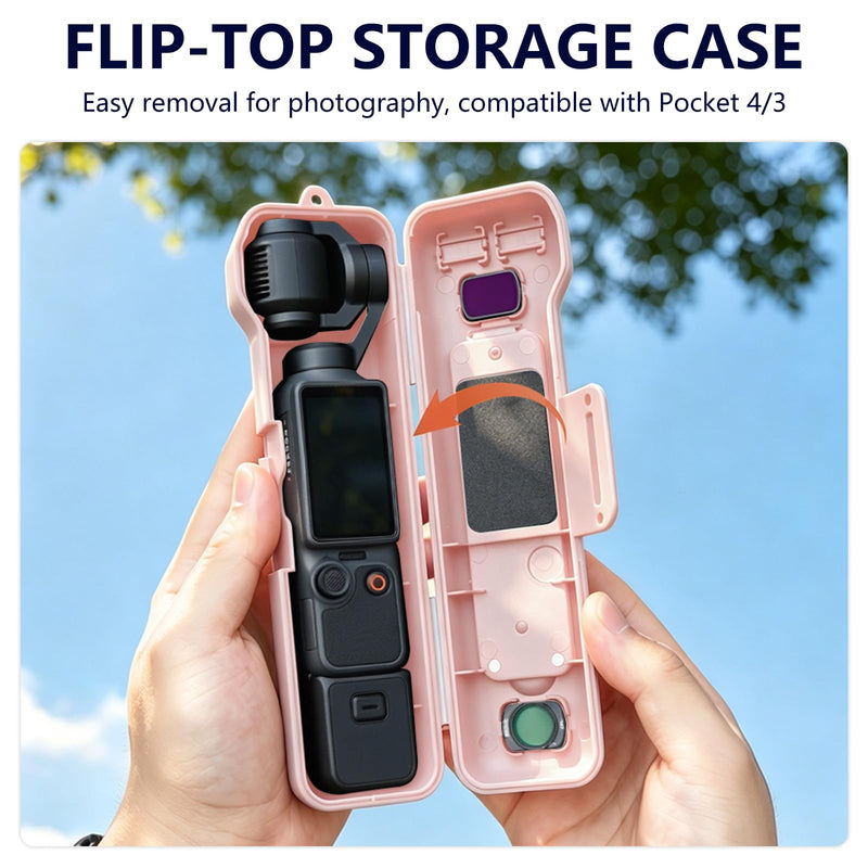 Hard Travel Carrying Case Compatible with DJI Pocket4/3, 4 Cpl/Nd Filter Storage Slots and 2 Storage Card Slots, Screen Gimbal Protection with Wrist Strap Pink
