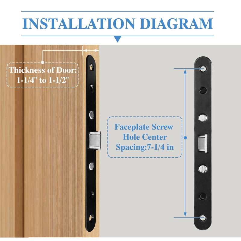 2 Point Bolt Mortise Lock Set Storm Door Fits Pella Handleset, Storm Door Lock Replacement Parts, Black Face Plate
