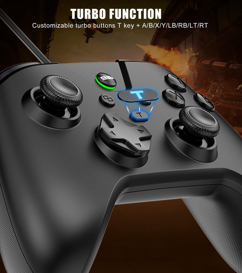 Wired Controller for PC Windows/Android/Tablet/Switch/PS4/PS3, 1000Hz Polling Rate Plug and Play Gaming Gamepad Joystick with USB C Adapter, Dual Motors, Turbo, 6.56ft Cable, Ultra-Low Latency, Black