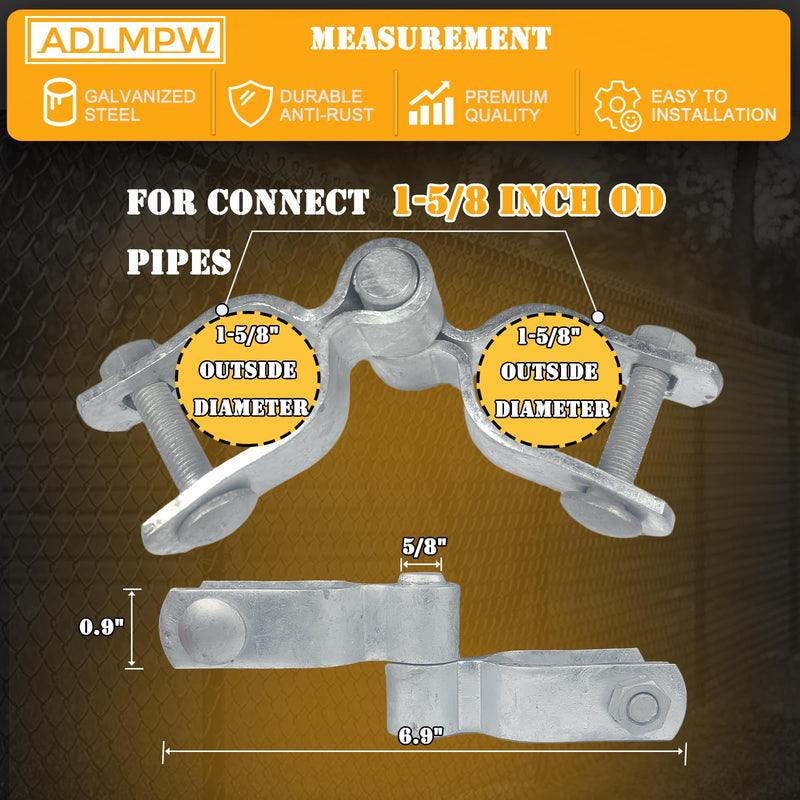 Galvanized Steel Heavy Duty Chain Link Fence Hinge Kit - 2 PCS Female & Male Hinges, Bolts & Nuts Included 1-5/8" x 1-5/8"(2 Pack)