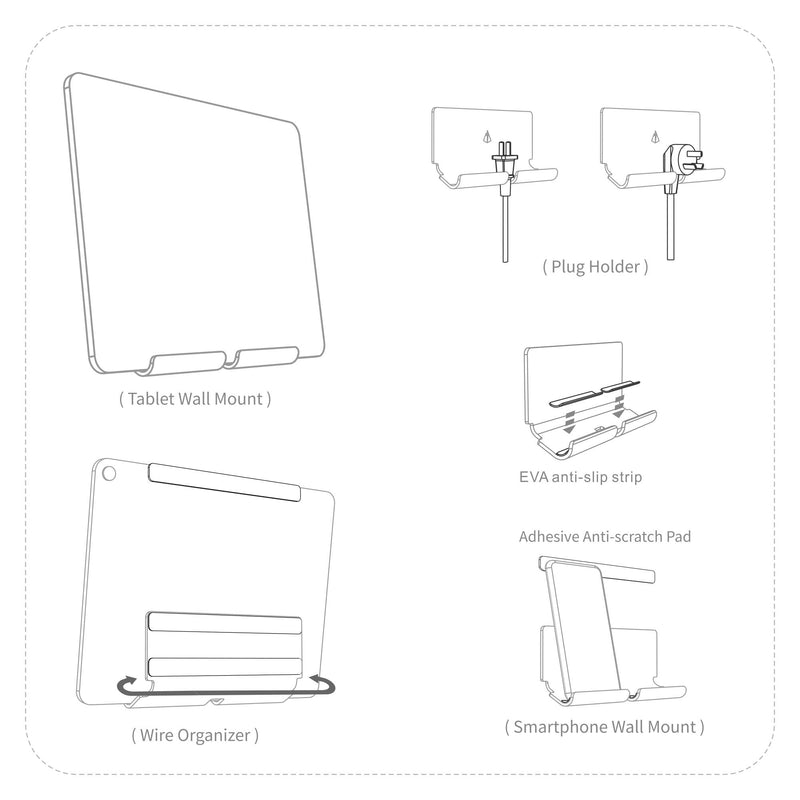TXEsign Adhesive Wall Phone Tablet Holder Mount Stand for Tablet Smartphones eReader Wall Holder Mount Shelf (White) Tablet Holder (White)