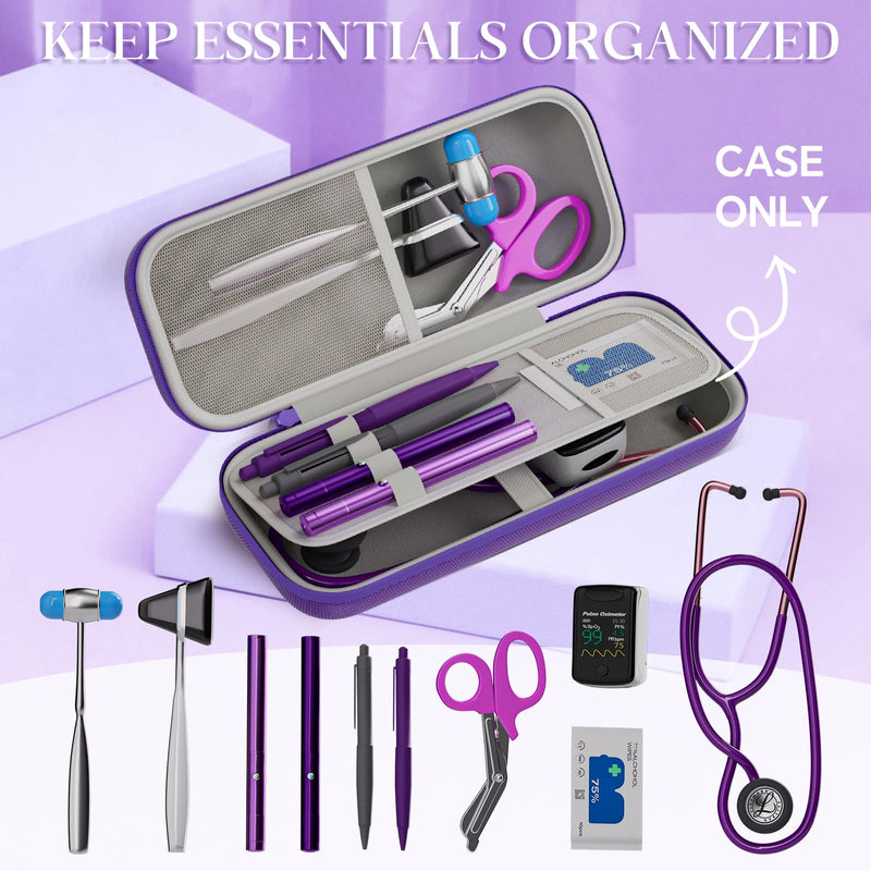 Stethoscope Case for 3M Littmann Classic III, Cardiology IV, MDF, EKO - Nurse Gifts for Women, Nursing Student Gifts, Cute Hard Shell Nurse Bag, Nurse Accessories for Work (Purple) Purple