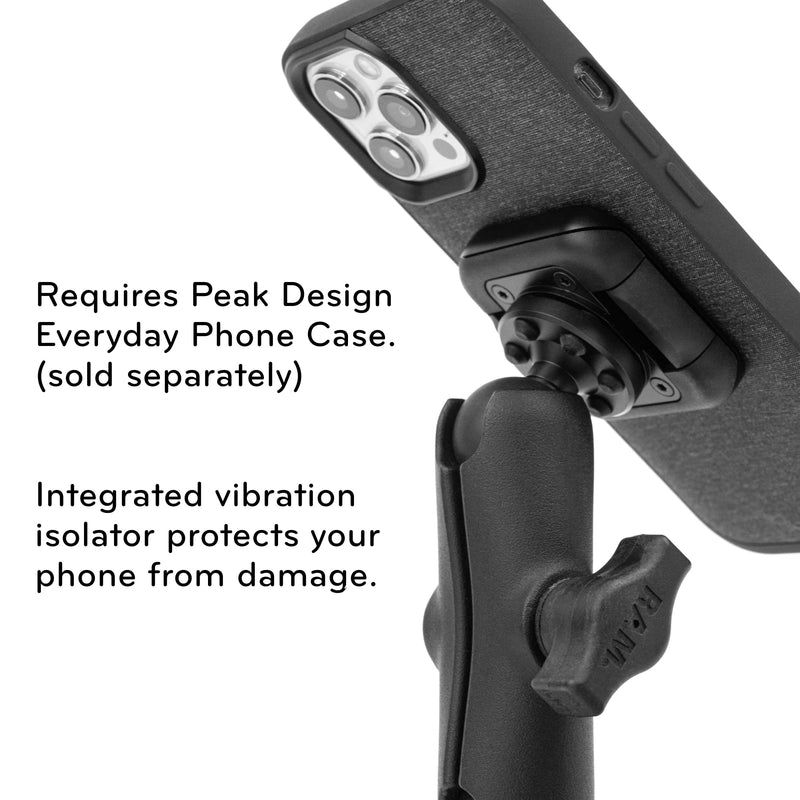 Peak Design Mobile Ball Mount Adapter, Locking, Non-Charging, SlimLink Mounting Technology, Push Button Release, Works with 1" Ball-and-Socket Phone Mount for Car, Truck, Motorcycle, Boat and More