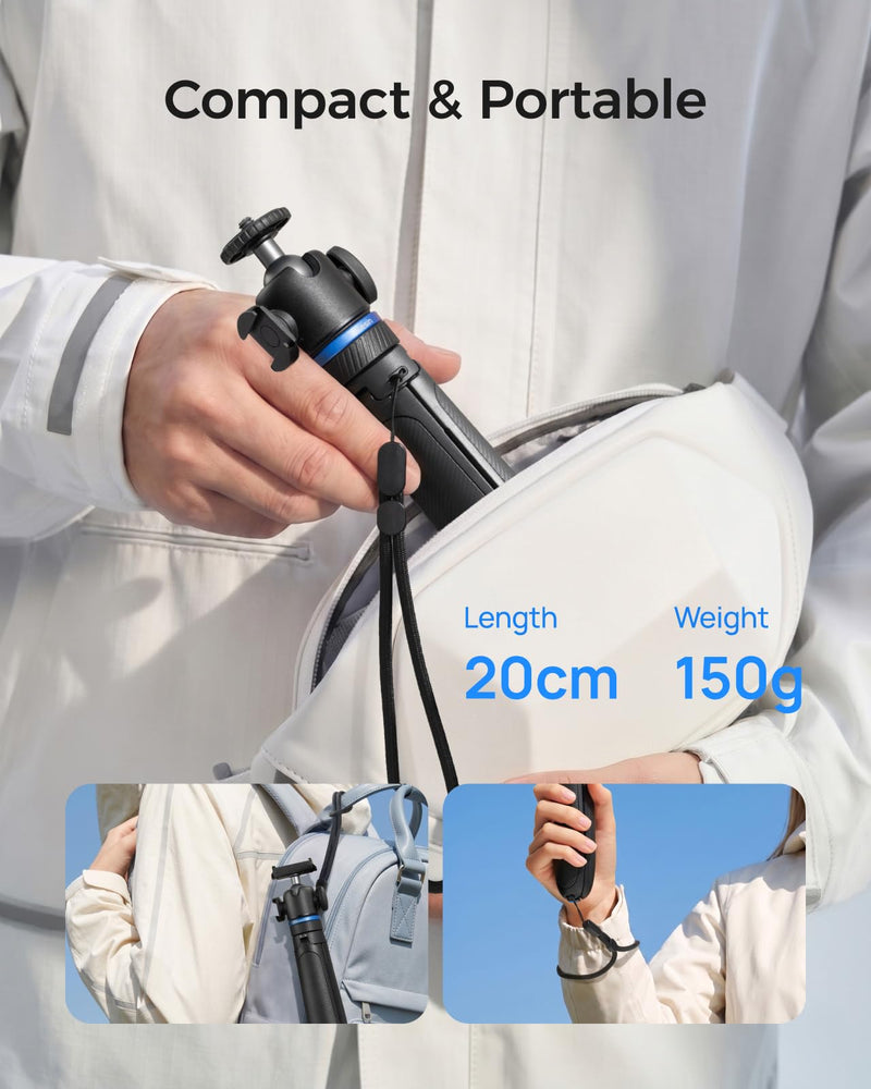 TELESIN 0.1s Auto Open Mini Selfie Stick Tripod for DJI Osmo Pocket 3 4 | 65 cm/25.5in Tripod Compatible with Insta360 Luna Ultra Xtra Muse Action Camera Accessories, Cold Shoe Mount, 360° Ball Head 65cm Selfie Stick Tripods (1/4" Bolt Adapter)