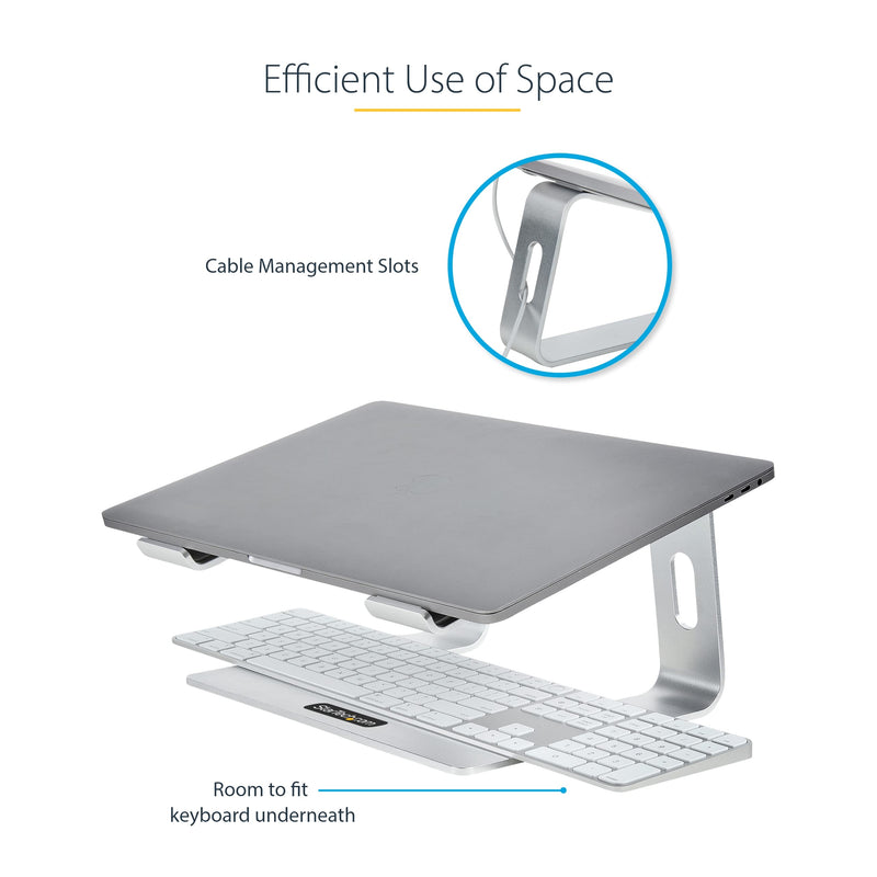 StarTech.com Laptop Stand for Desk, Supports 5kg/11lb, Aluminum, Silver, Ergonomic Laptop Riser, Portable Laptop Holder, Computer Stand for MacBook Air/Pro, Dell XPS, Lenovo (Laptop-Stand-Silver)