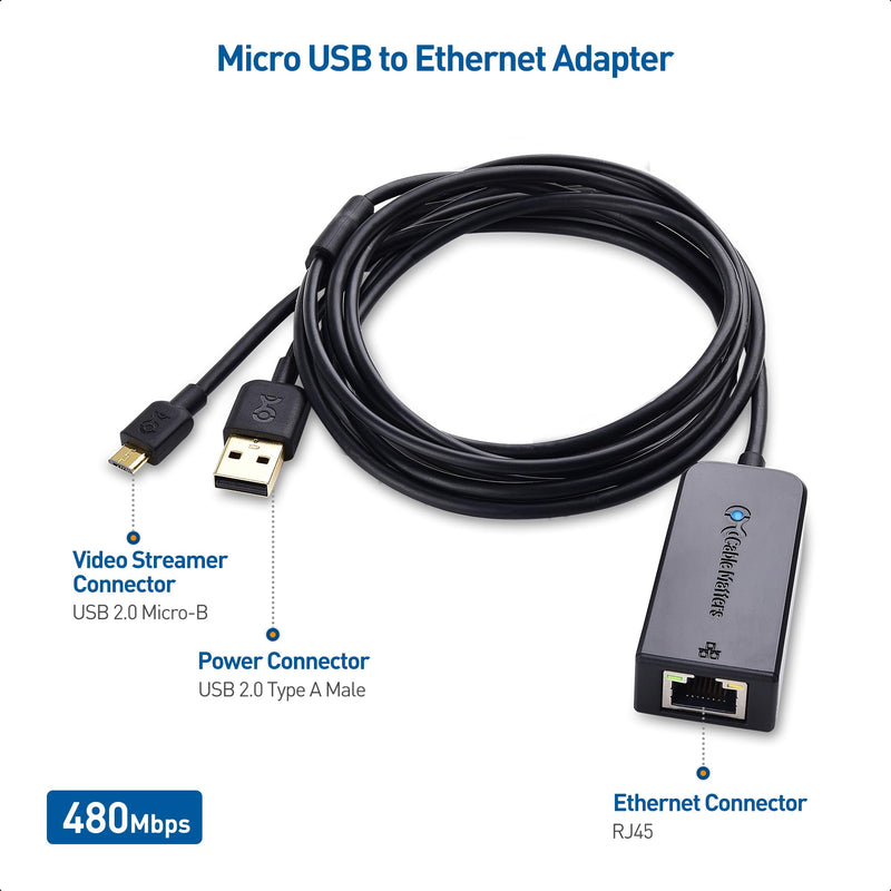 Cable Matters Micro USB to Ethernet Adapter Up to 480Mbps for Streaming Sticks Including Chromecast, Google Home Mini and More - Not Compatible with Roku Device