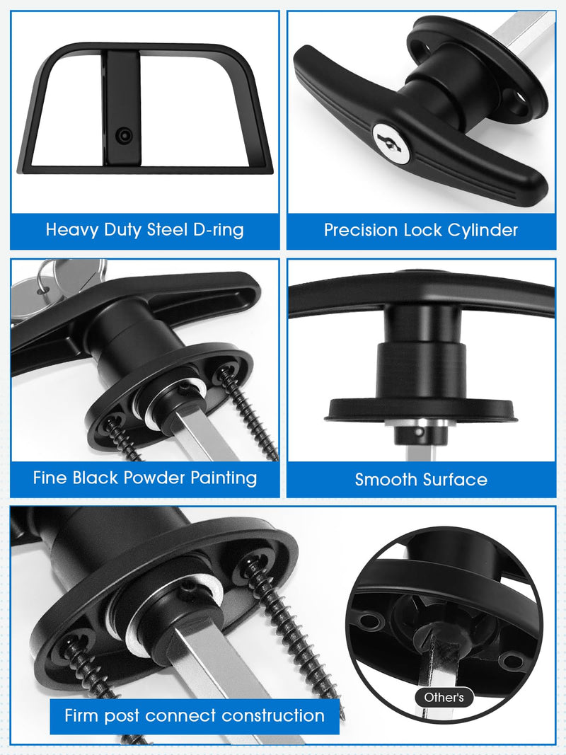 Shed Door T-Handle Lock Latch Kit with 4 Keys, Shed Barn Coop Storage Door T-Lock Set, Adjustable 4-3/4" Stem, Heavy-Duty Zinc Alloy, Black Powder Coated Left Lock - 1pack Lock 4-3/4"