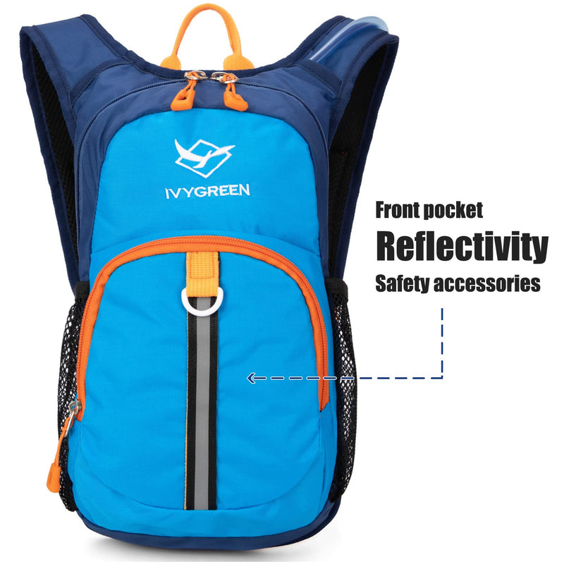 Ivygreen Kids Hydration Backpack, Hiking Backpack for Boys or Girls with 1.5L Water Bladder Blue - Small