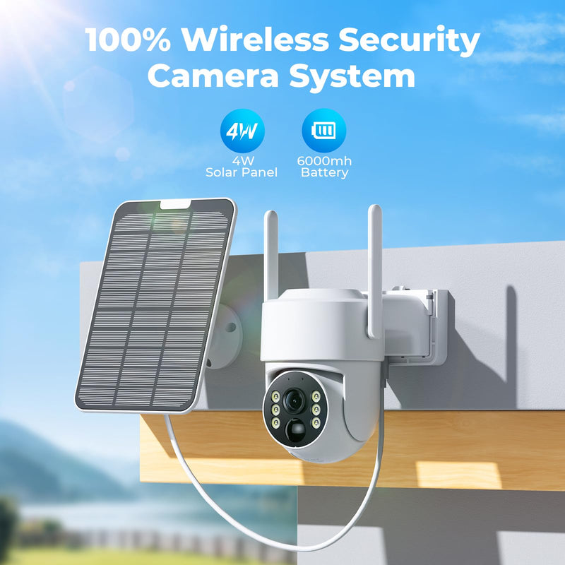 Camcamp Security Cameras Wireless Outdoor, Solar Powered Wireless Security Camera System, 2K PTZ, Color Night Vision, PIR Motion Detection, App Alert, 2-Way Talk, IP66 Waterproof Add-on-Cam