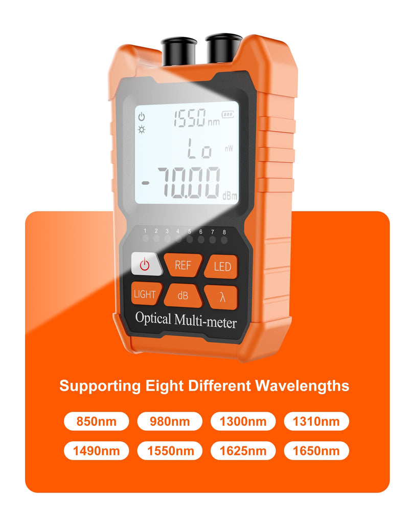 Optical Power Meter, Rechargeable OPM-VFL Fiber Optic Cable Tester, with 2mW Visual Fault Locator, Supporting RJ45 Testing, ST/FC/SC Universal Interface for Optical Measurement OPM-VFL-2