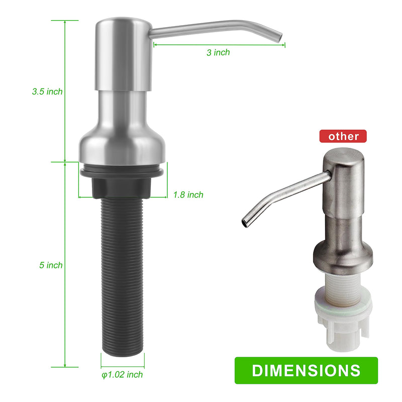 Soap Dispenser for Kitchen Sink, Sink Soap Dispenser with Longer Threaded Shaft Shank, 47" Extension Tube Connects Directly to Dish Soap Container, Wider Pump Head Base （Brushed Nickel） Brushed Nickel