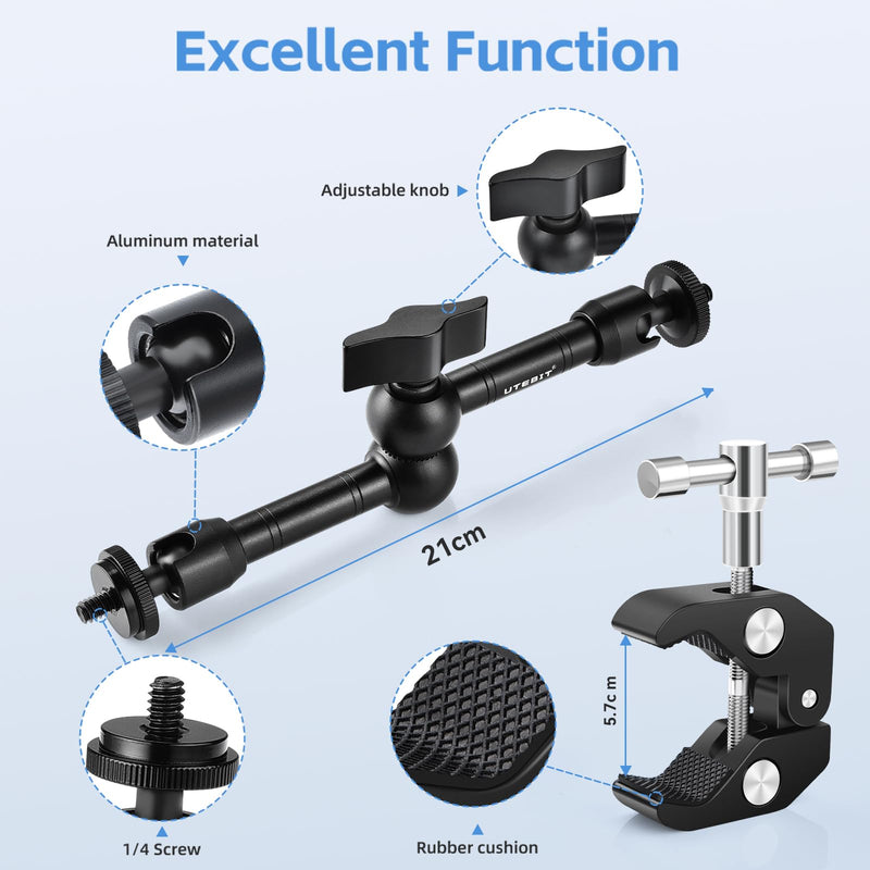 UTEBIT Adjustable Magic Arm with Super Clamp, 9 inch Articulating Arm Clamp Kit for LCD Monitor, LED Light, Flash Light, Camera Rig