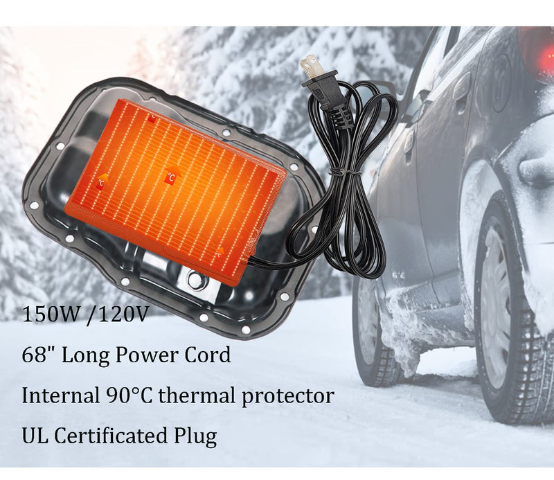 Car Engine Heater Pad Silicone Engine Heater Pad,Car Truck Oil Pan Heating Pad for Metal Surface, Heater Protector Inside,150W 120V 4" x 5" 3M Self-Adhesive 68" Long Power Cord 2 Pcs