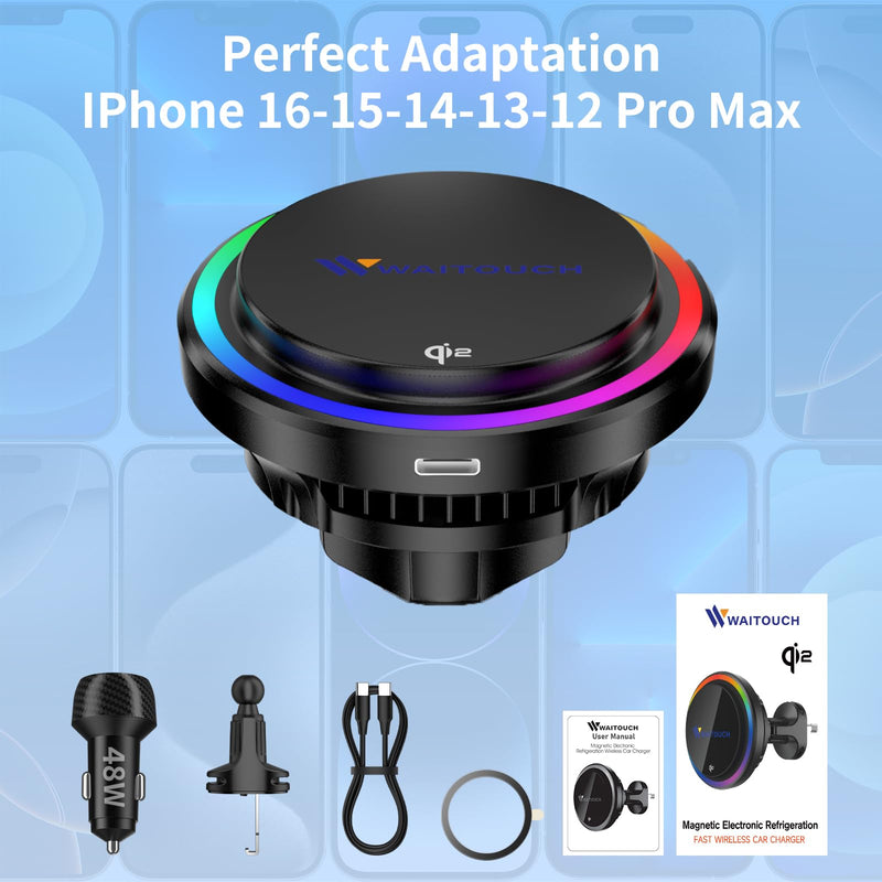 Qi2 15W Wireless Car Charger Mount[Fastest Charging Speed] Car Charger for iPhone 16/15/14/13/12 Pro Max/Mini and Others Phone, ice Cooling Charging, Phone Cooler for Car, with Air Vent Holder