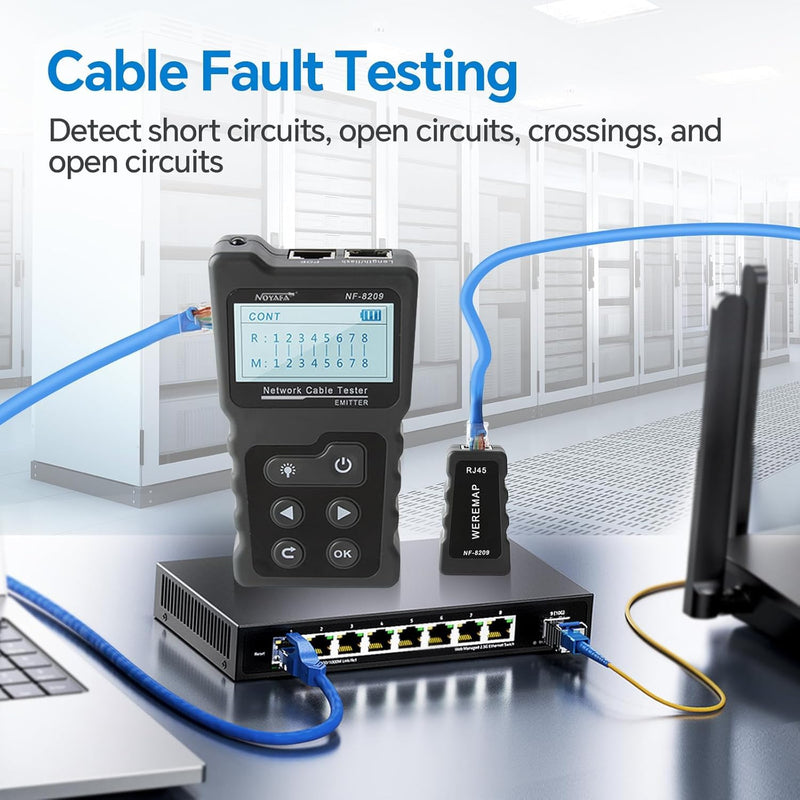 NOYAFA NF-8209 Network Cable Tester, Ethernet Cable Wire Tester with POE & NCV for CAT5/CAT6 Wire Tracer, Length Test, RJ45 Network Tester Kit for Cable Tracer Telephone Line Finder Home Repair