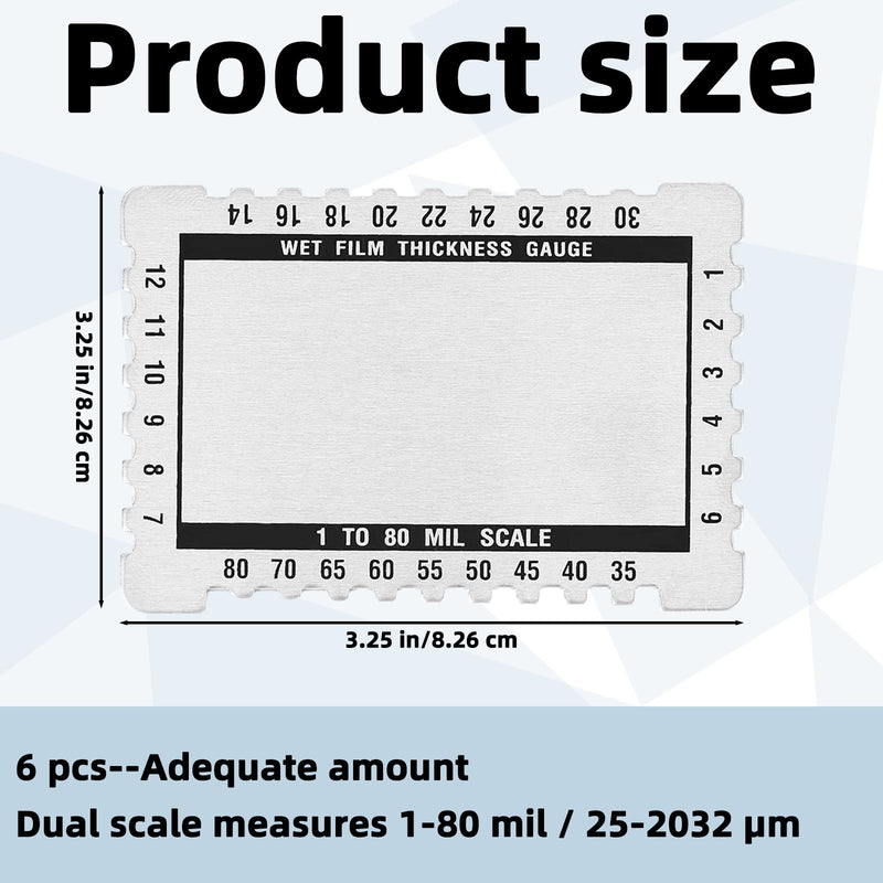 Kanayu 6 Pcs Wet Film Thickness Gauge Metal Sheet Thickness Gauge Dual Scale Comb 1-80 Mil Scale Plated Size Inspection Toolfor Resins Paints