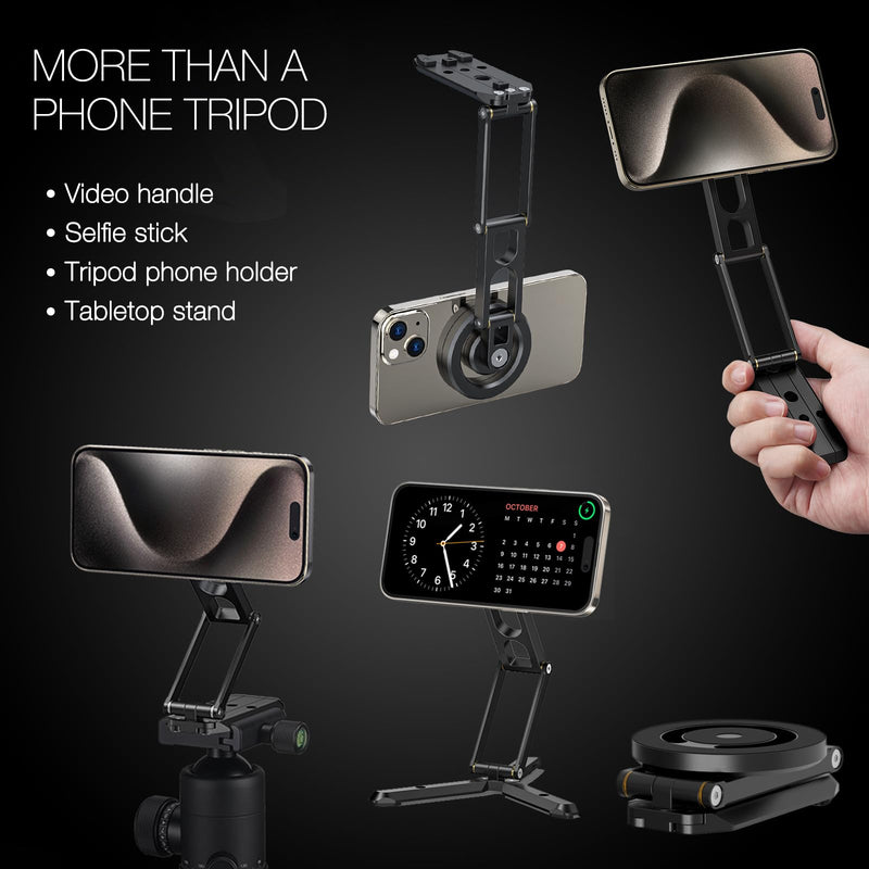 Magnetic Pocket Phone Tripod Foldable Compatible with Magsafe iPhone 15/14/13/12 Plus Pro Max Series, Mini Cell Phone Tripod Mount Handle Smartphone Desk Stand Travel All in One