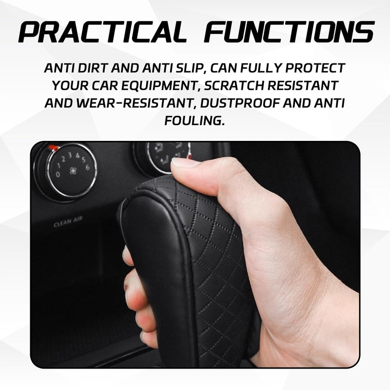 Leather Car Gear Shift Knob Cover, Upgraded Anti-Slip Design Stick Shift Knob Cover, Universal Durable Car Decorative Accessories Shifter Stick Protector Suitable for Cars,Trucks,SUVs (Black) Black