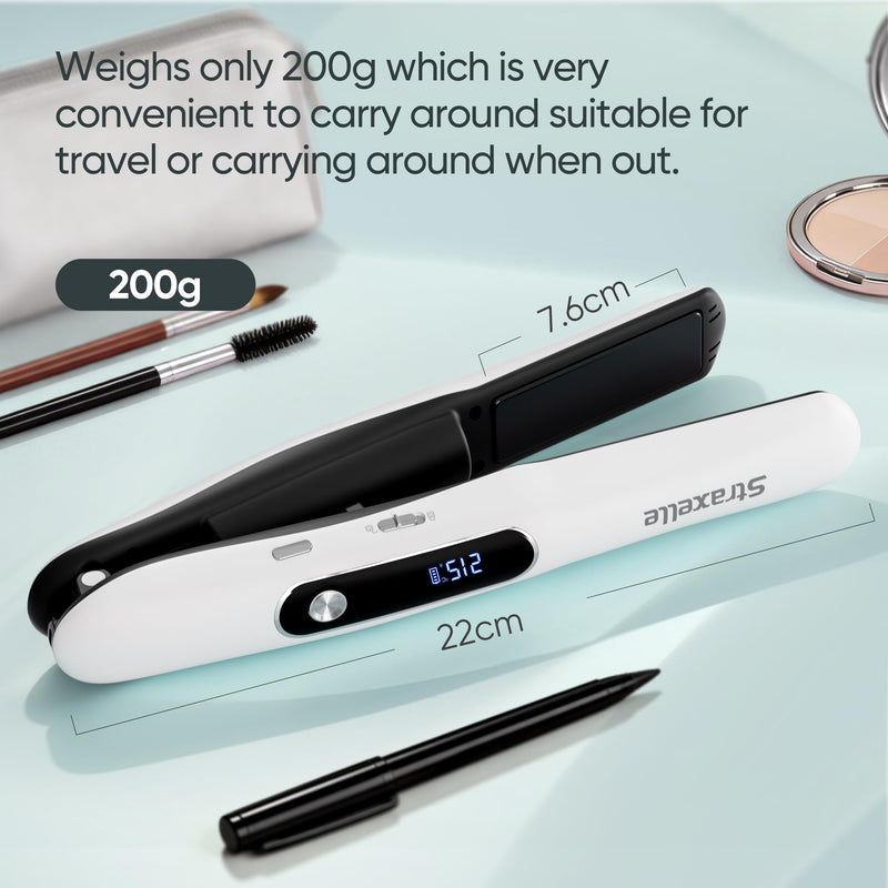 Mini Cordless Hair Straighteners and Curler,5000mAh Rechargeable Travel Straighteners Cordless with LED Display,2 in 1 Portable Flat Iron Hair Straightener 3 Temp Levels for Fine to Thick Hair(White) White