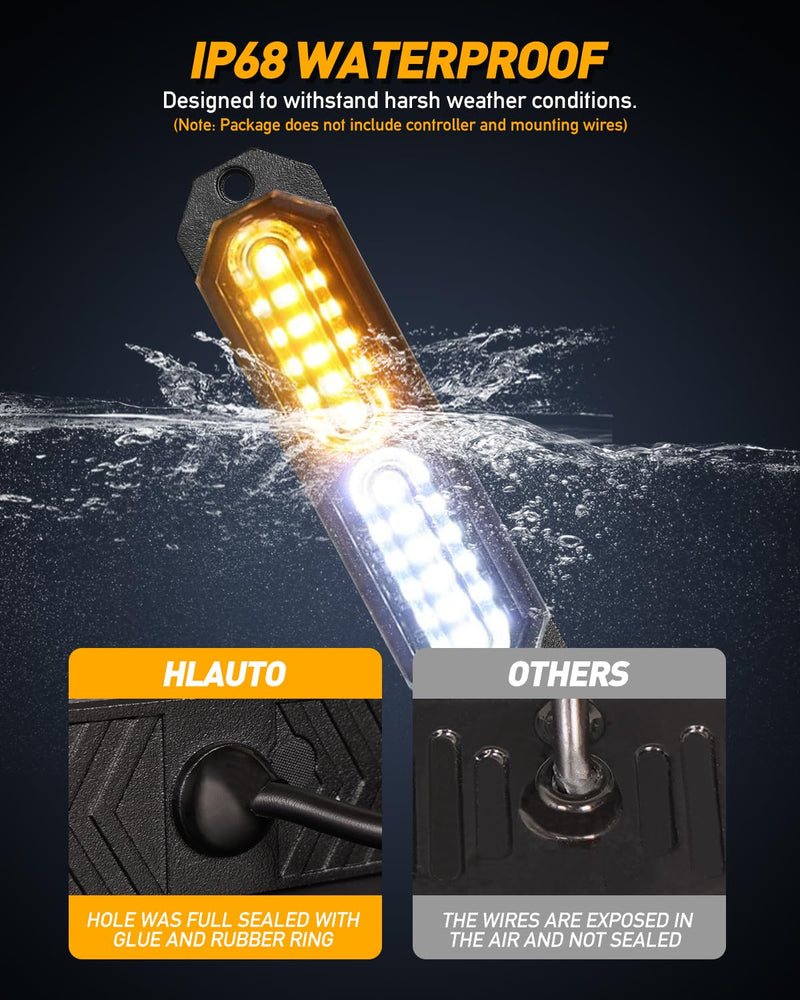 HLauto 1200T Emergency Strobe Grille Lights: 8pcs 12 LED Sync Feature Safety Warning Flashing Lights, Ultra Slim Surface Mount Hazard Caution Light for Trucks, Vehicles, Car, ATV, UTV (Amber White) Amber/White