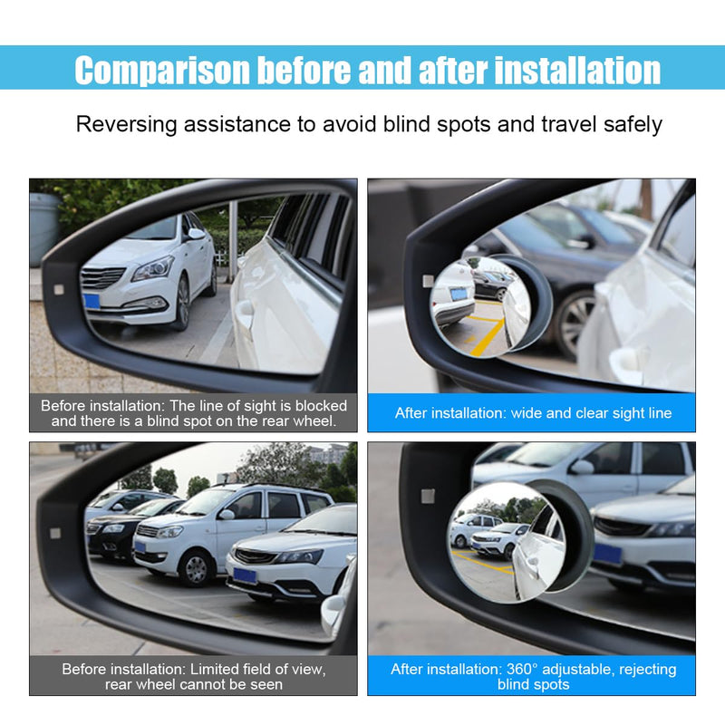 Car Blind Spot Mirror, 2"" Round Convex Mirror, Frameless HD Glass Rear View Mirror with Wide Angle Adjustable Stick, Universal Vehicle Exterior Accessories for Car SUV Truck (2 PCS) Round/2PCS