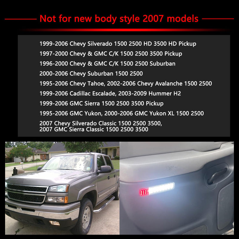Led Interior Door Courtesy Light Compatible with 1999-2006 Silverado Sierra 1995-1999 C/K 1500 2500 3500 Suburban Tahoe Avalanche 1999-2006 Yukon Escalade Warning Light 4pcs red and white