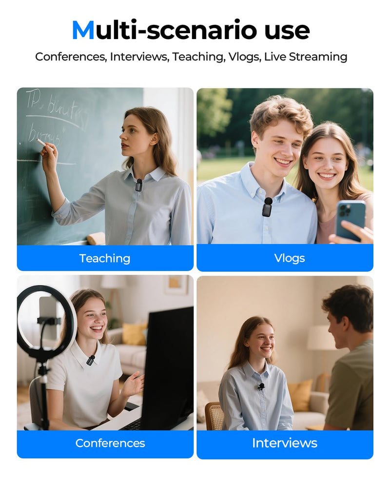 Mini Wireless Lavalier Microphone for iPhone/Android/Tablet/PC with Lightning/USB-C Plug, Noise Cancellation, Wireless Clip-on Mic with Charging Case for Video Recording TikTok YouTube Podcast