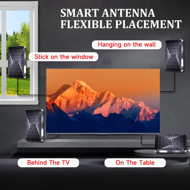 2026 Upgraded Indoor TV Antenna Up to 5000+ Miles Range | Digital Antenna for Smart TV, Strongest Signal Booster Supports 4K 8K 1080p All TVs- 38FT Coaxial Cable for Local Channels black