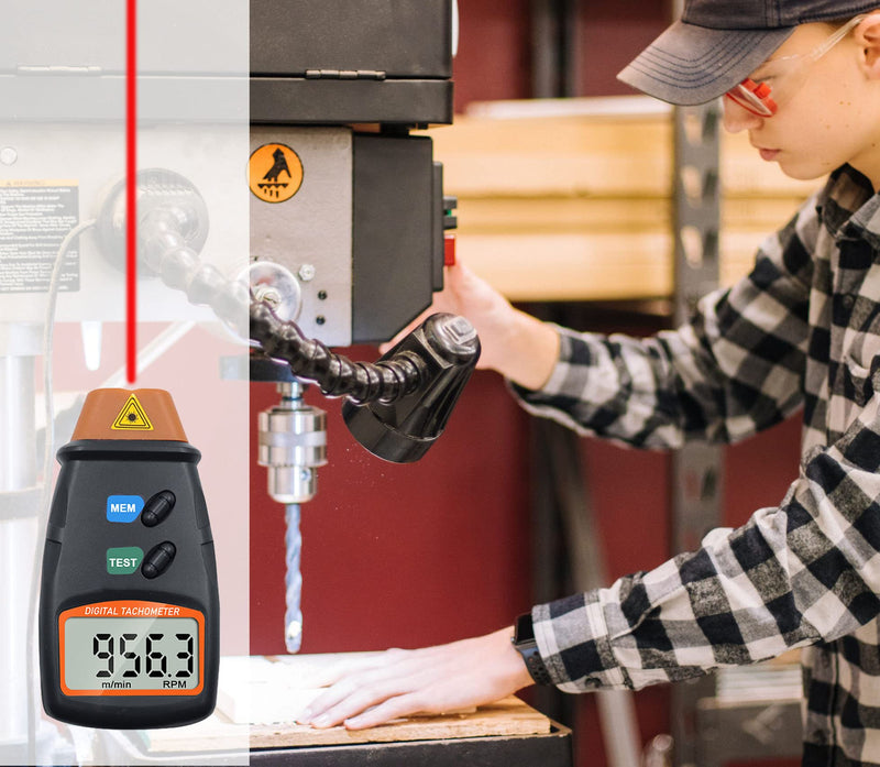 Mengshen Digital Tachometer, Non Contact Laser Photo Tach 2.5-99999 RPM Rotation Speed Meter Gauge Measurement with Reflective Tape (9V Battery Included)