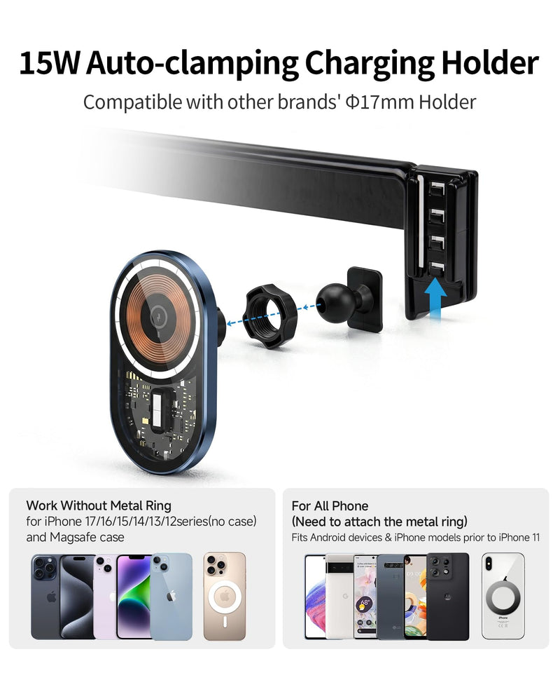 15W Wireless Charger Car Phone Holder for Mercedes-Benz S-Class 2021-2026 | 12.3" Screen Magsafe Accessories Fast Charging Magnetic Cell Phone Holder Clip Compatible with iPhone Android, 3D Fit Bracket