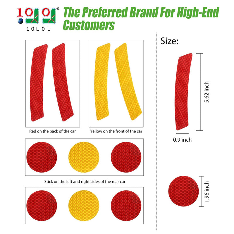 10L0L Golf Cart Front Rear Side Reflex Reflector Strips, Stick-On Sticker Decals Red Amber - Round
