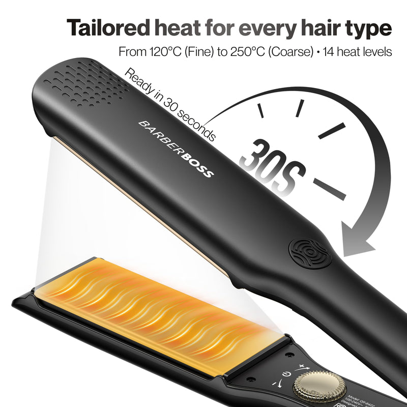 BarberBoss Hair Straighteners for Women, Ceramic Hair Straightener with Floating Plates, Negative Ionic & Keratin Technology, Adjustable Temperature, Professional Flat Iron for Straightening, QR-8422 | Negative Ionic, Keratin Care, Adjustable Heat, Pro...