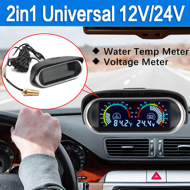 Digital 2-in-1 Water Temperature & Voltage Gauge with 1/8 NPT Sensor and 34mm Adapter 1.34"(34mm)