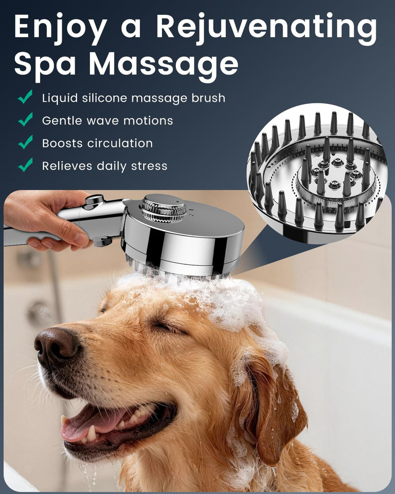 Filtered Shower Head with Handheld, High Pressure 4 Spray Mode Showerhead with Filters for Hard Water Softener, Handheld Shower Heads Filter with ON/OFF Switch for Pets Chrome