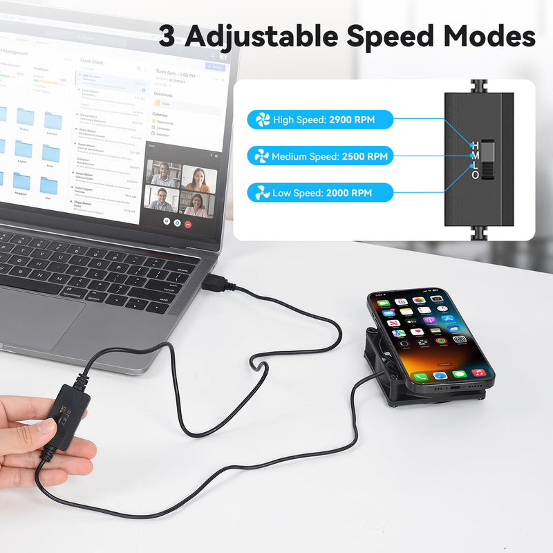 ELUTENG 80mm USB Mini Fan | Hydraulic Metal Grill, Quiet 3 Speed Controller, 4 Rubber Feet, For Router, Receiver, TV Box, DVR, Xbox, PS6, PS5, Cabinet