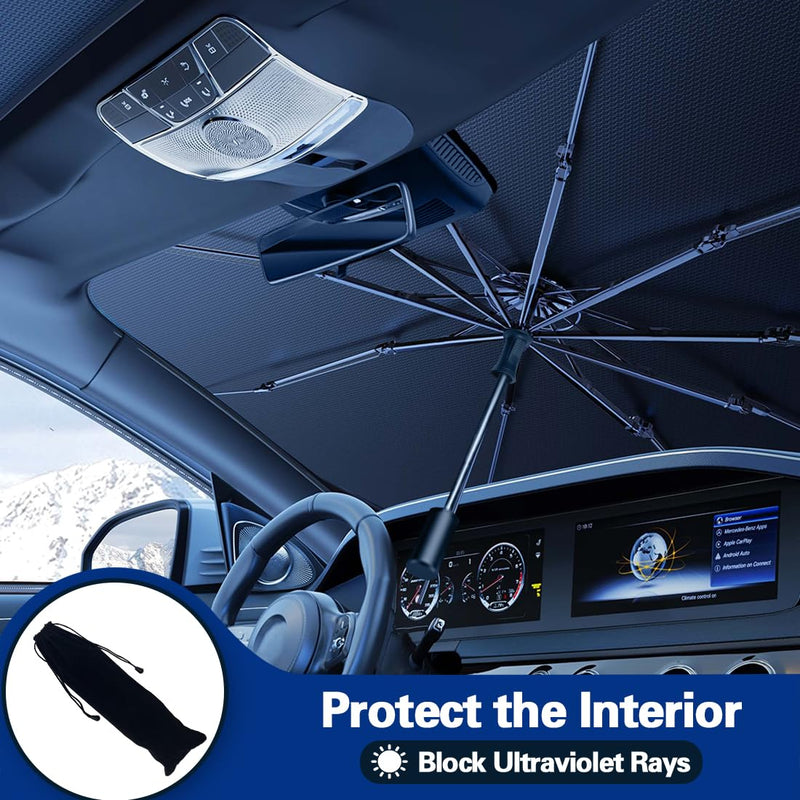 2025 Windshield Sun Shade Umbrella, Foldable Car Umbrella Sunshade with UV Block Car Front Window (Heat Insulation Protection) for Auto Windshield Covers Trucks Cars (Large) Large