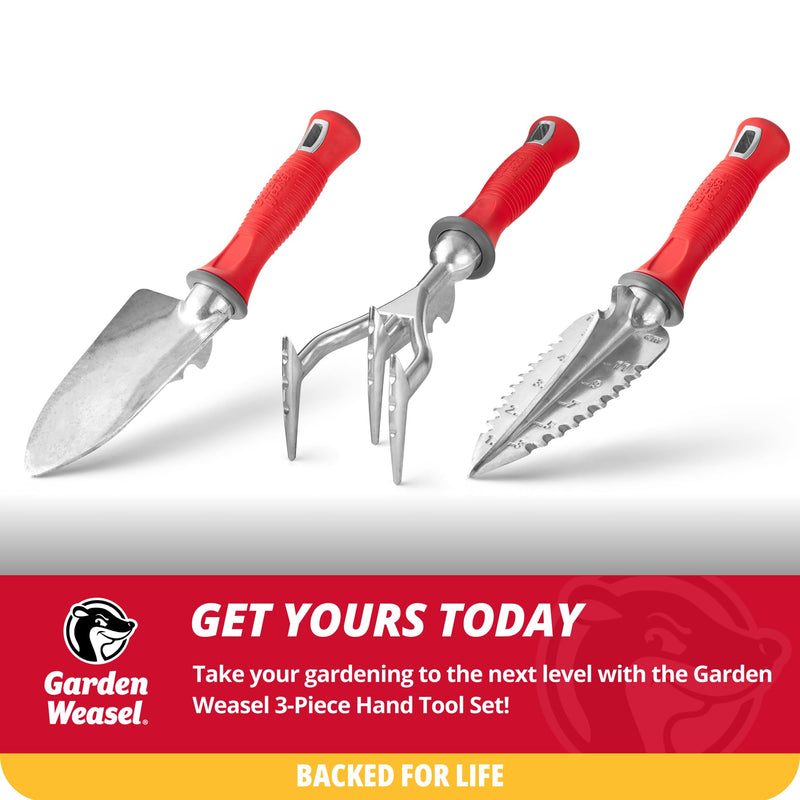 Garden Weasel 3-Piece Hand Tool Combo Set | Trowel, Transplanter and Cultivator | Heavy Duty Lawn and Garden Set, Digging, Planting, and Weeding | 91370