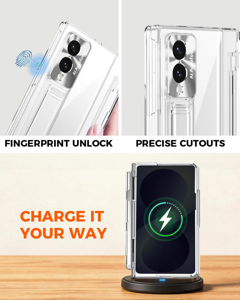 NINKI for Samsung Galaxy Z Fold 8 Case with S Pen Holder & Stylus, Screen Protector Hinge for Samsung Z Fold 8 Case with Kickstand, S-Pen Transparent Cover for Galaxy Fold8 Phone with Stand - Clear