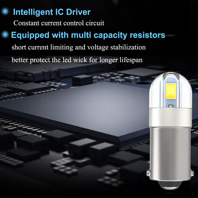 Shuyee Super Bright BA9S LED Car Bulbs, BA9 53 57 1895 64111 LED Lamp for Instrument Cluster Door Courtesy Map License Plate Light on RV Camper Trailer, Pack of 10