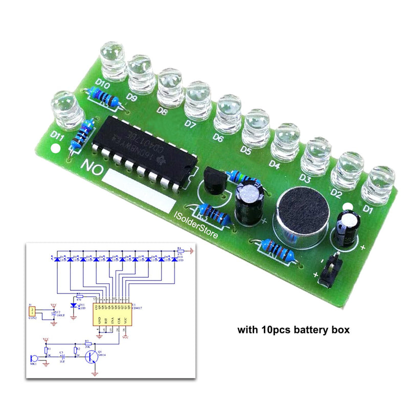 10PACK ISolderStore Soldering Practice Board Soldering Project Kit CD4017 Colorful 10 LED Chasing Light LED Running Light Soldering Practice DIY Kit Electronic Kits for Beginner