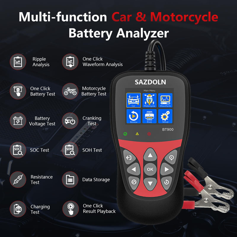 BT900 Car-Battery-Tester 6V 12V, Automotive 100-2000CCA Battery-Load-Tester Analyzer, Digital Auto Battery Analyzer for Car Truck Marine Motorcycle SUV Boat,Black ﻿