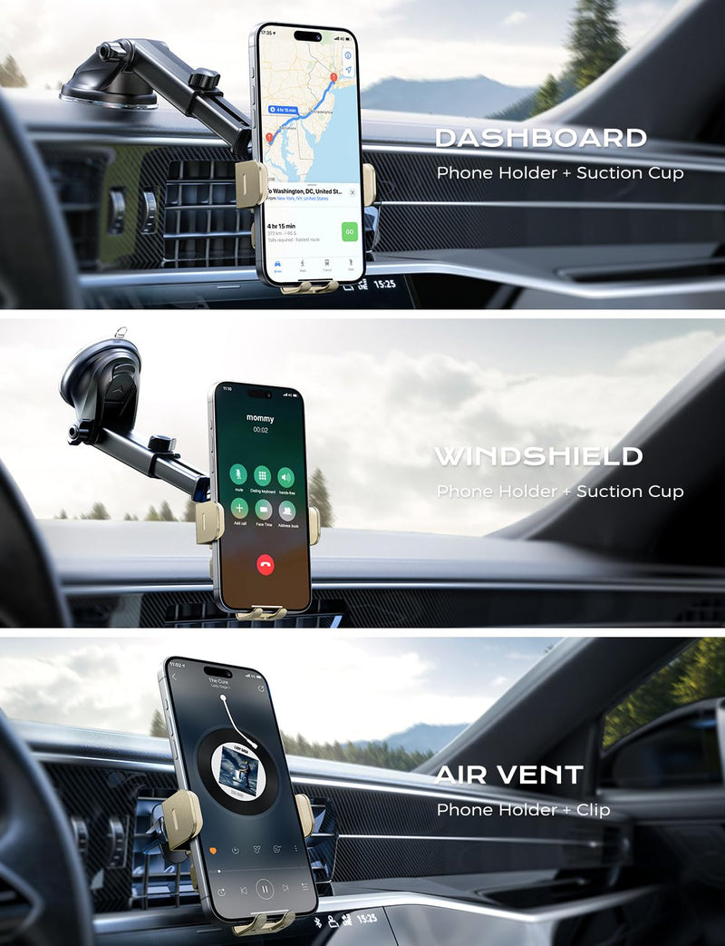 CHGeek Wireless Car Charger, 15W Fast Charging Auto Clamping Car Charger Phone Mount Phone Holder fit for iPhone 15 14 13 12 11 Pro Max Xs, Samsung Galaxy S25 Ultra S24 S23 S22, S21, S20, Khaki Upgraded Wireless Car Charger-Khaki