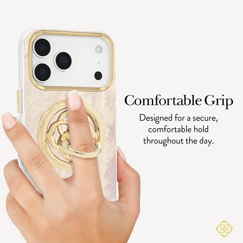 Kendra Scott Magnetic Phone Ring Grip with Stand - Gold Medallion | Stylish Designer Phone Holder for Hand - Removable and Collapsible MagSafe Grip for iPhone 17 Pro Max/16/15/14/13/12/Pixel 10