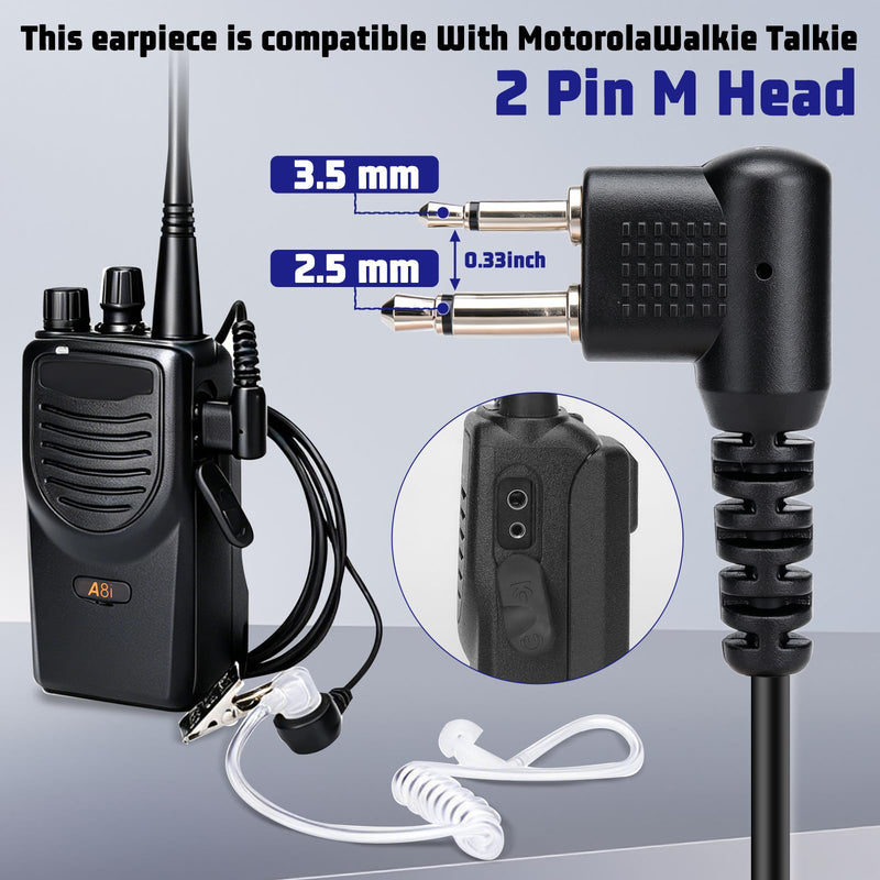 Earpiece for Walkie Talkie Radio Earpiece with Mic/PTT, Compatible for Motorola CP100D R2 CP200 CP185 CP200D CLS1410 RMU2080D CLS1110 RMU2040 BPR40 Acoustic Tube Surveillance Headset (2 Pin)